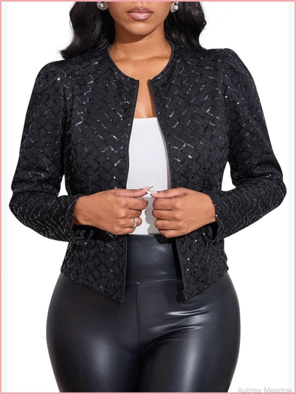 Women Sequin Open Front Cardigan Long Sleeve Crop Blazer Jacket